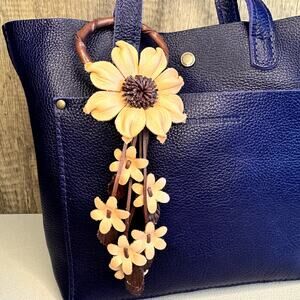 Leather Flower Purse Charm Genuine Leather Fall Daisy Bag Charm NEW FAST SHIP